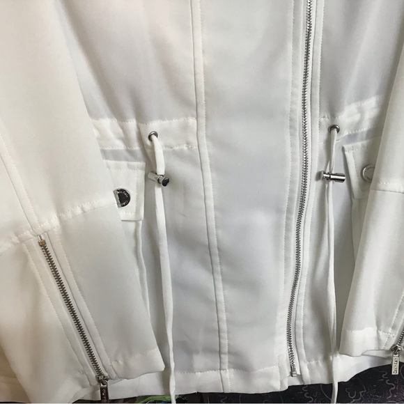 Calvin Klein sexy semi sheer off white jacket. Zippers and drawstring at waist. - Picture 4 of 8